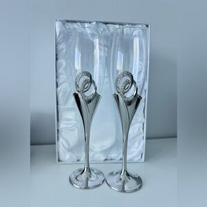 Things Remembered Silver Wedding Champagne Glasses Flutes